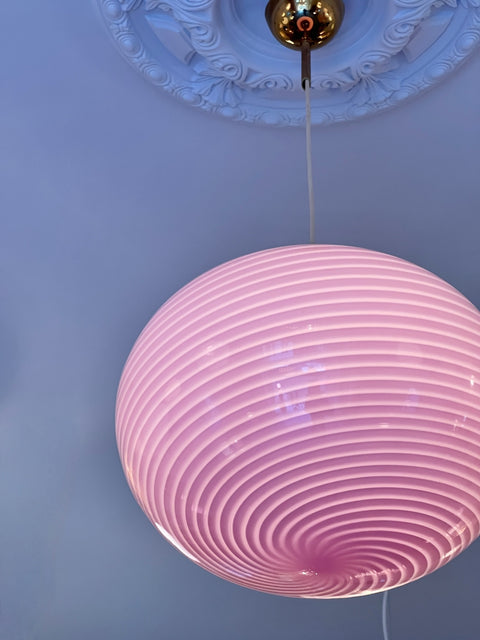 Large vintage oval pink swirl Murano ceiling lamp (D45)