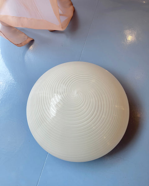 Large vintage Murano white/silver swirl ceiling/wall lamp (D40)
