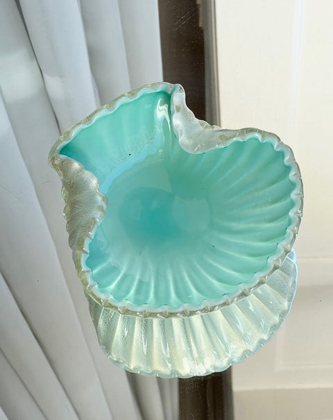 Vintage Murano turquoise/golden shell bowl