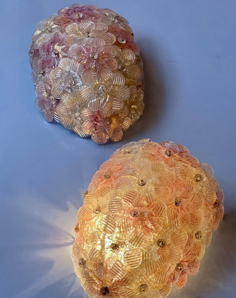 Vintage pink/golden flower Murano wall lamp