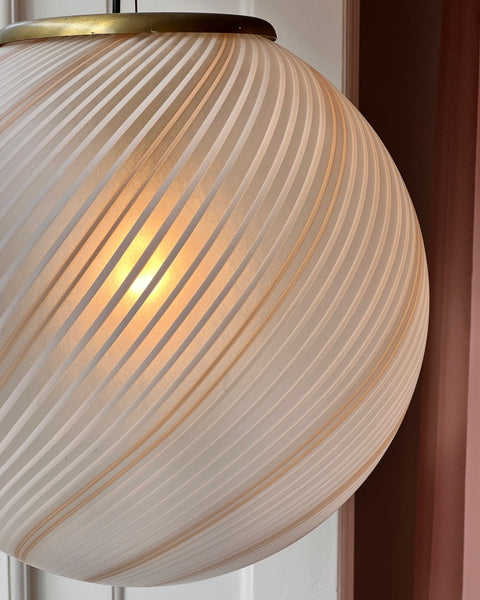 Vintage white/brown/blured Murano swirl ceiling lamp (D40)