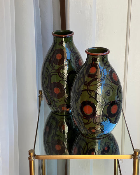 Vintage Alfred Kusche green flower ceramic vase