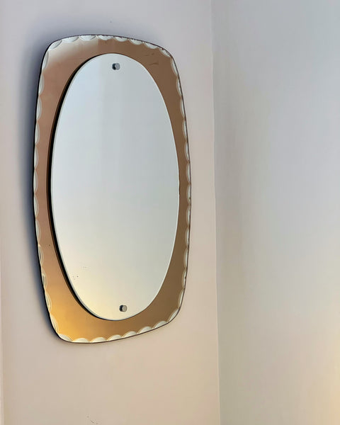Vintage Italian mirror with golden brown frame