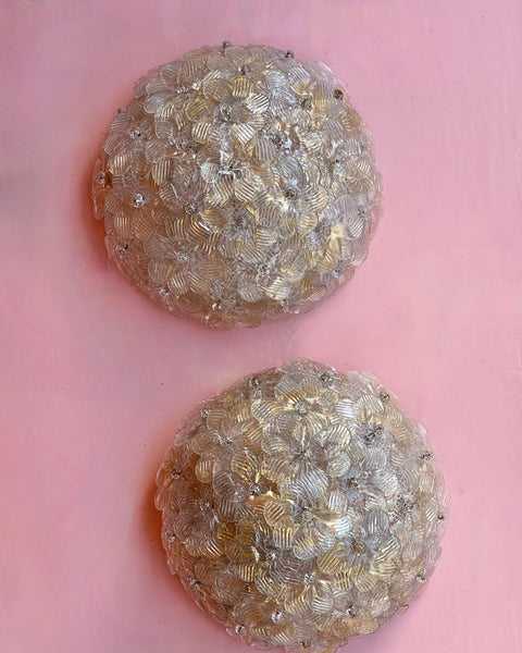 Vintage clear/golden Murano flower ceiling/wall lamp (D27)