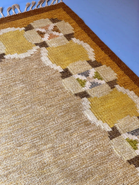 Vintage yellow flat weave rug by Ingegerd Silow (IS)
