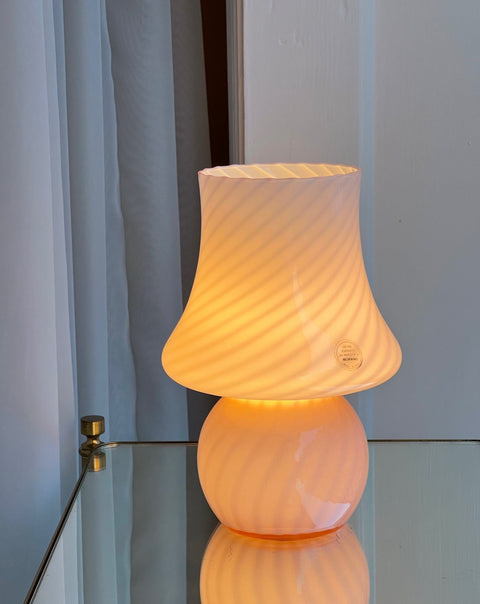 Vintage light pink Murano mushroom table lamp