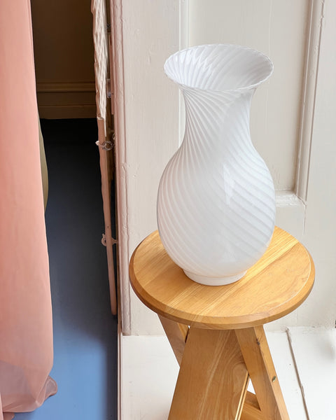 Large vintage white swirl Murano vase