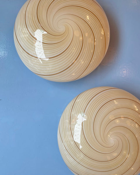 Vintage Murano cream/brown swirl ceiling/wall lamp (D28)
