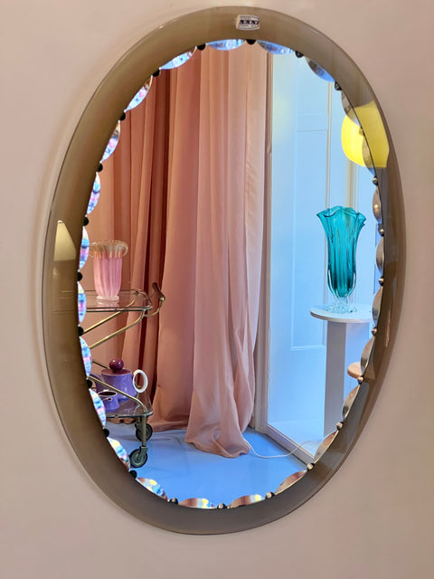 Vintage Italian mirror with brown facetted frame