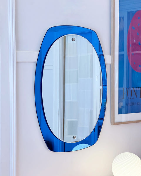 Vintage Italian mirror with blue mirror frame