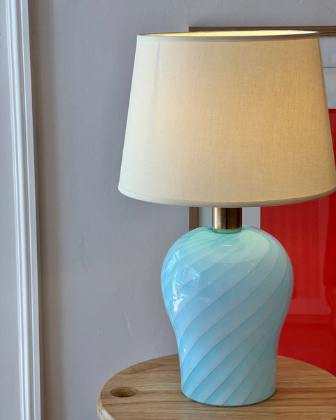 Light blue swirl vintage Murano table lamp