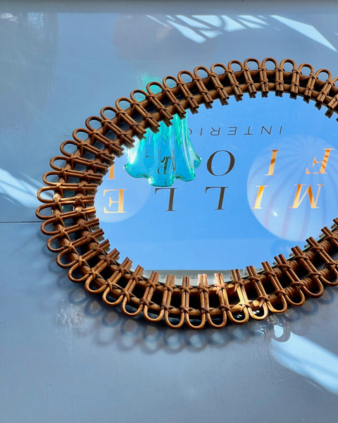 Vintage Italian mirror with rattan frame