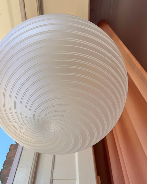 Large vintage round white / blurred swirl Murano ceiling lamp (D50)