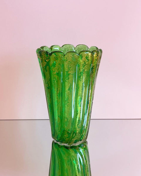 Vintage golden green Murano vase
