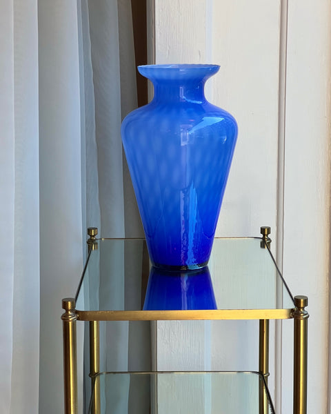 Large vintage blue Murano vase with dots