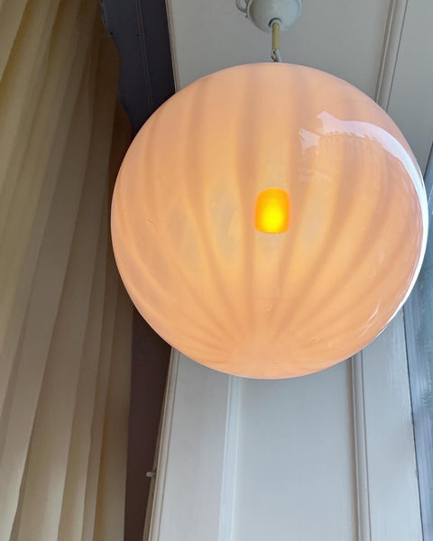 Vintage light pink/clear vertical striped Murano ceiling lamp (D35)