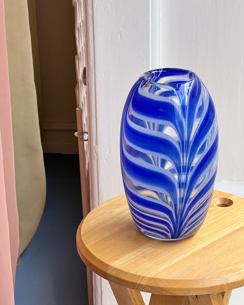 Vintage blue patterned Murano vase