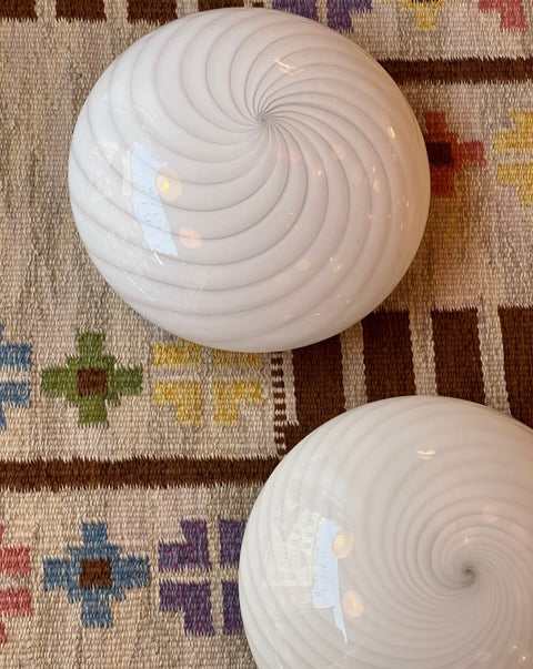 Vintage Murano white swirl ceiling/wall lamp (D40)