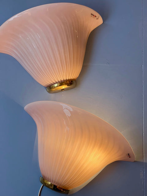 Vintage light pink Murano shell wall lamp