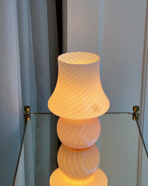 Vintage light pink Murano mushroom table lamp