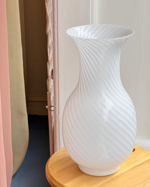 Large vintage white swirl Murano vase