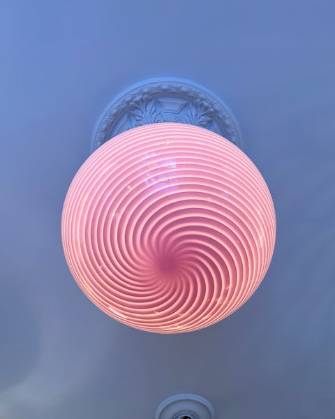 Large vintage oval pink swirl Murano ceiling lamp (D45)