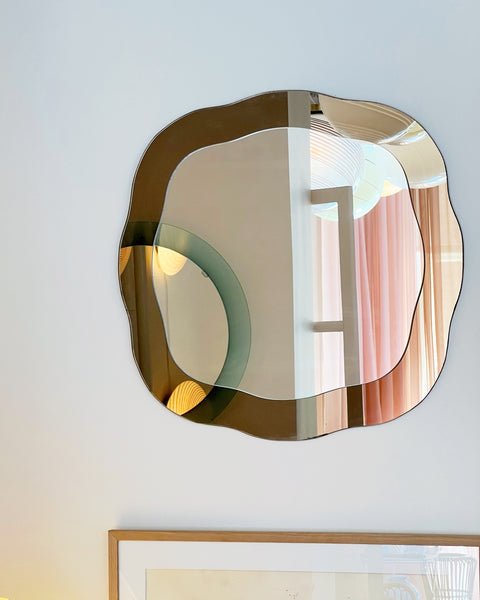 Vintage Italian mirror with golden brown scalloped frame