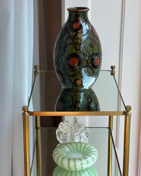 Vintage Alfred Kusche green flower ceramic vase