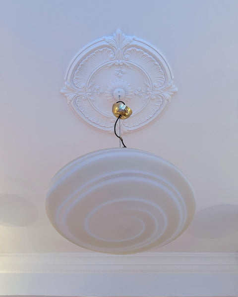 Large Vintage Murano yellow/white spiral ceiling lamp