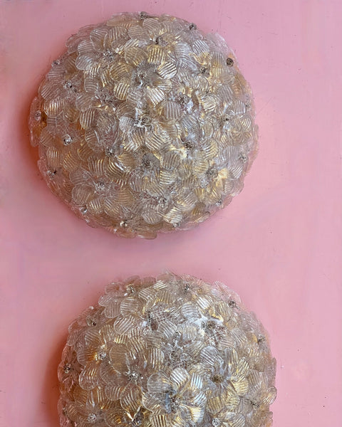 Vintage clear/golden Murano flower ceiling/wall lamp (D27)