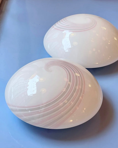 Vintage Murano white/pink swirl ceiling/wall lamp