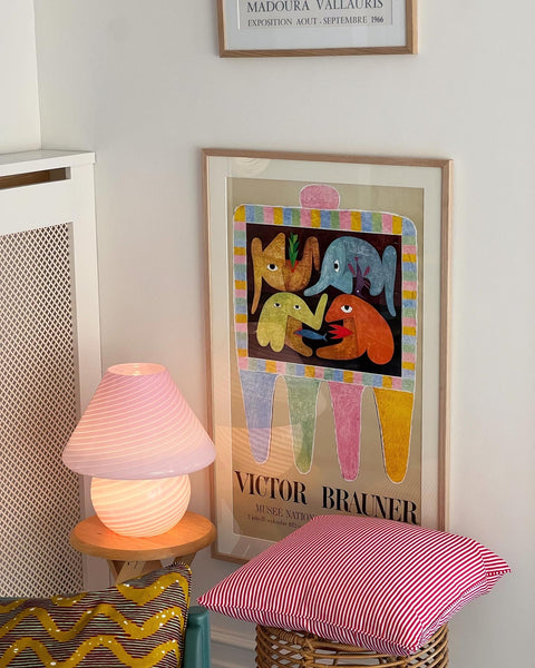 Vintage bubblegum pink Murano mushroom table lamp - Large