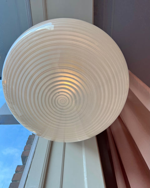 Large vintage oval white / blurred swirl Murano ceiling lamp (D45)