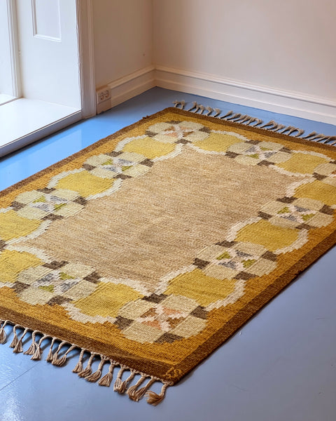 Vintage yellow flat weave rug by Ingegerd Silow (IS)