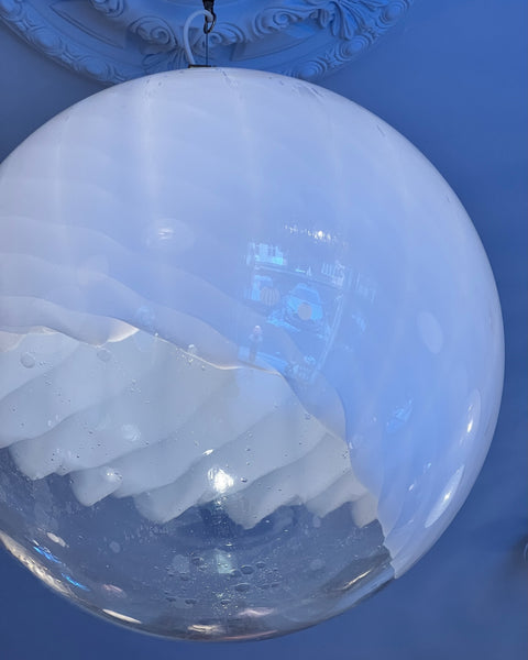 Vintage white/clear Murano ceiling lamp (D50)