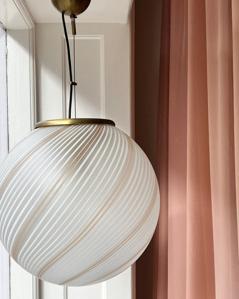 Vintage white/brown/blured Murano swirl ceiling lamp (D40)