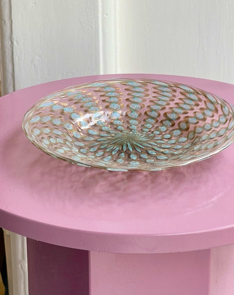 Vintage golden/blue Murano latticino plate/bowl