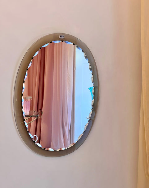 Vintage Italian mirror with brown facetted frame