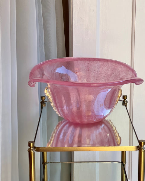 Vintage large opal pink/golden Murano shell bowl