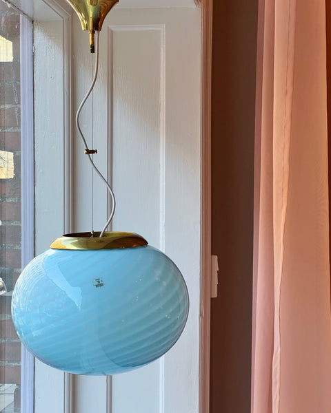 Vintage Murano oval blue swirl ceiling lamp (D40)