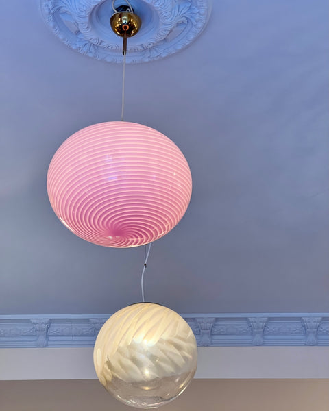 Large vintage oval pink swirl Murano ceiling lamp (D45)