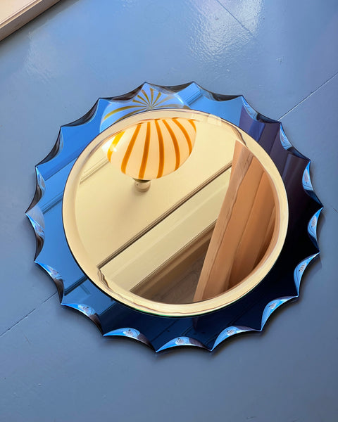 Vintage Italian round mirror with blue mirror frame