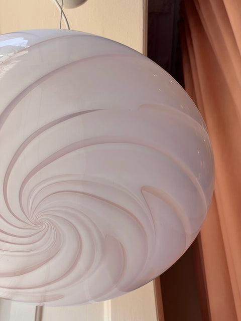 Vintage Murano oval light pink swirl ceiling lamp (D40)