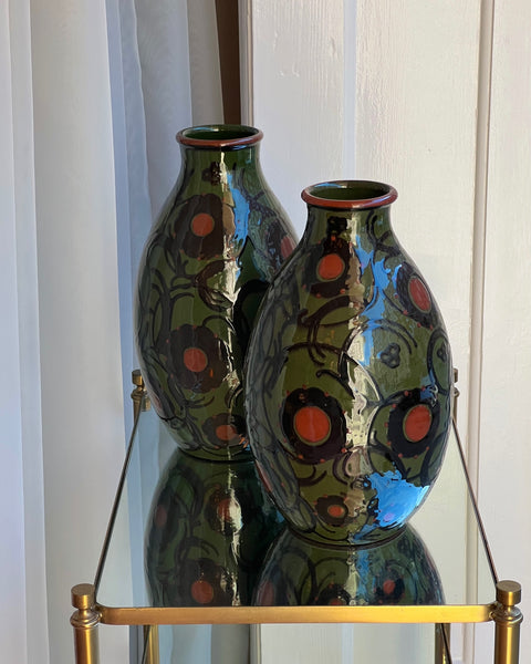 Vintage Alfred Kusche green flower ceramic vase