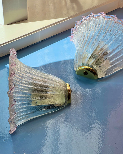 Vintage pink/clear Murano shell wall lamp