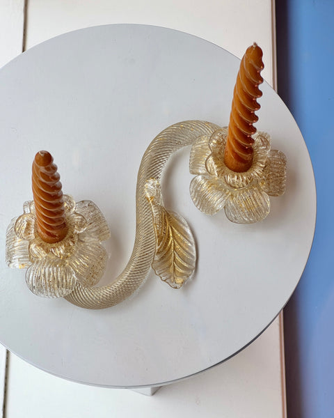Vintage Murano golden flower candle holders