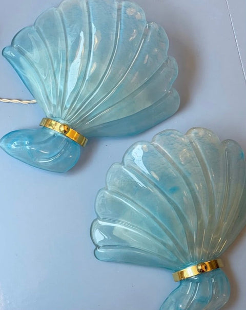 Vintage light blue Murano shell wall lamp