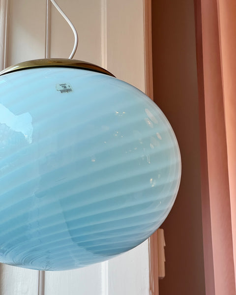 Vintage Murano oval blue swirl ceiling lamp (D40)