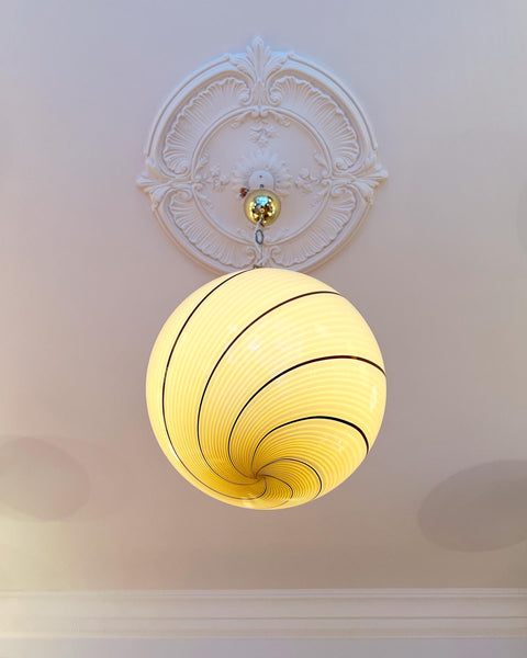Vintage Murano yellow/black swirl ceiling lamp