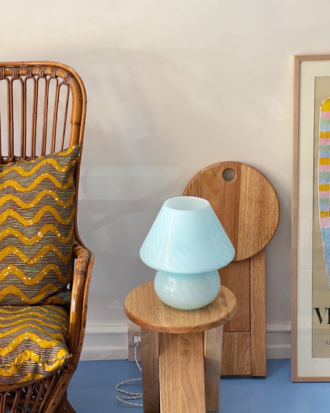 Vintage light blue Murano mushroom table lamp - Medium